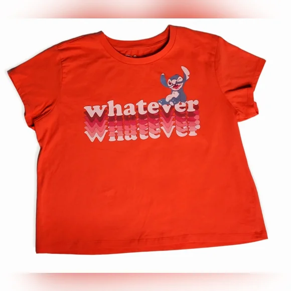 Disney Stitch Cropped Coral Tee Size XL Junior - Picture 4 of 6